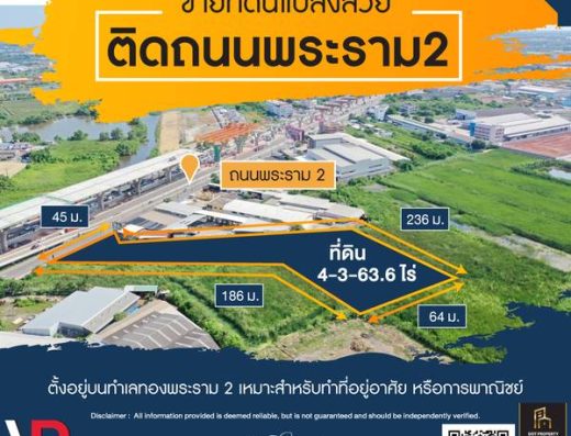 รหัสทรัพย์ 201 ขายที่ดิน ทำเลทองพระราม 2 เดินทางง่ายใกล้ถนนใหญ่ ใกล้โรงพยาบาล ห้างสรรพสินค้า